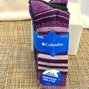 Columbia Ladies Heavy Crew Socks  Mi-Chaussettes 4 Pairs Two Purple Two Black Si